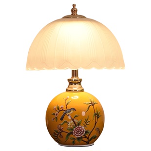 新中式陶瓷台灯卧室床头灯复古轻奢高级感禅意国风书房蘑菇小夜灯