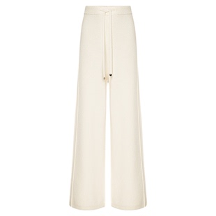 HPLY荷比俪2025冬新款100绵羊毛抽绳松紧腰针织直筒阔腿休闲裤