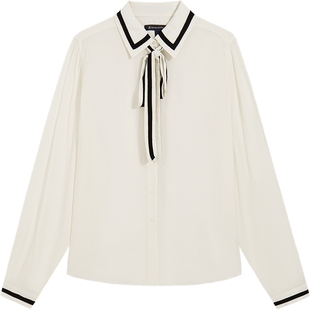 Brooks Brothers/布克兄弟女士25秋冬新品拼接领口绑带通勤衬衫