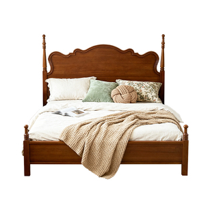 美式全实木床法式1米8高级主卧双人大床复古中古带储物空间次卧床