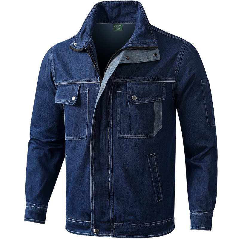 春秋夏电焊工牛仔工作服套装男阻燃防烫耐磨纯棉加厚工装劳保服装