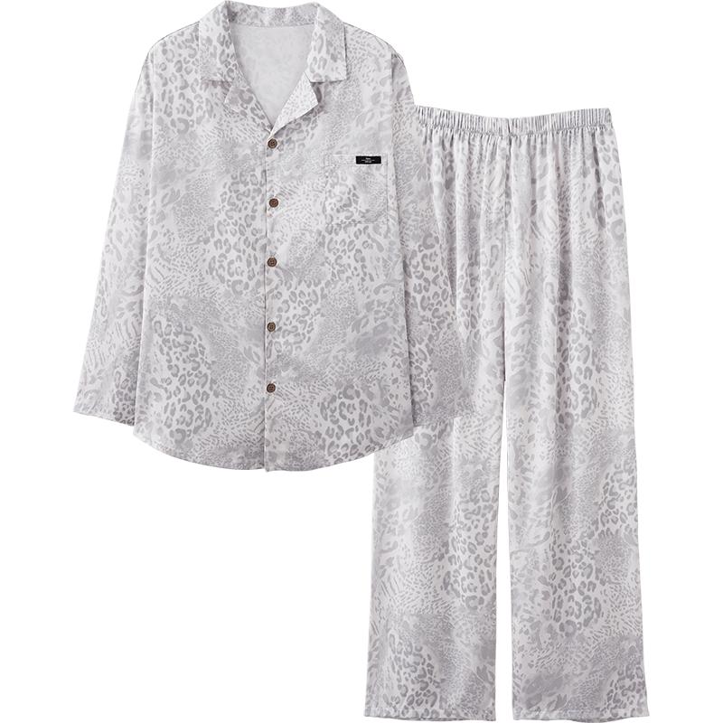 思莉太太轻奢缎面豹纹情侣家居服