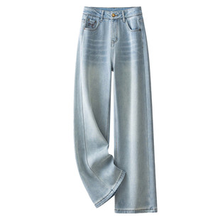 拉夏贝尔宽松垂感直筒牛仔裤女冬季2025新款小个子九分梨形报恩裤