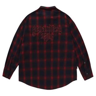 BJHG不计后果红色格子衬衫男秋冬宽松美式复古内搭衬衣长袖外套女