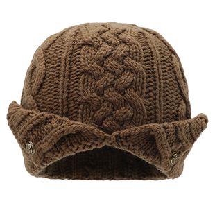 小众设计师款翻边麻花针织包头帽子女秋冬保暖显脸小毛线套头冷帽