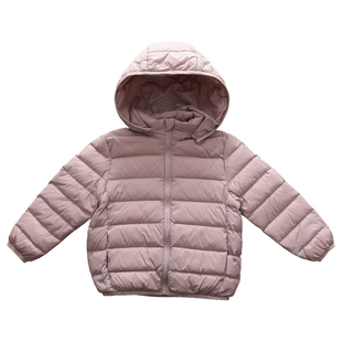 女童洋气纯色90白鸭绒保暖羽绒服儿童宝宝轻薄连帽加厚外套深秋冬