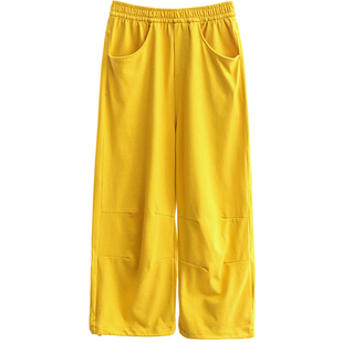 绿素棉 原创一裤两穿九分休闲裤女~防鼓包 纯棉显瘦束脚直筒卫裤