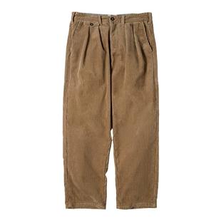 马登工装日系复古宽松卡其色灯芯绒裤子阔腿中腰条绒直筒长裤男春