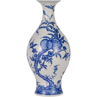 景德镇官方陶瓷手工青花八桃橄榄瓶家居客厅仿古瓷器花瓶装饰摆件