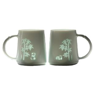 子木熊猫玲珑陶瓷马克杯竹图案情侣一对水杯景德镇简约创意咖啡杯