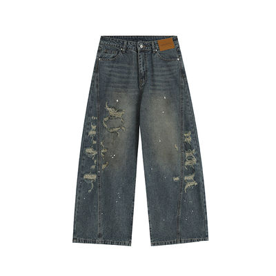 INSstudios刮烂破洞做旧牛仔裤
