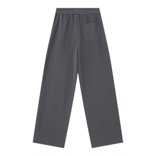 百家好灰色拼接剪裁阔腿休闲长裤春季新款女士遮肉显瘦直筒卫裤子