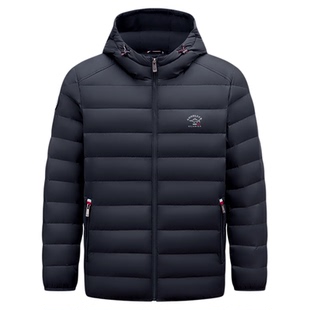 【白鹅绒】德鲨2025冬季新短款连帽轻薄排骨羽绒服外套男