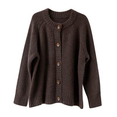 谷家 复古羊毛针织开衫毛衣女 秋冬季厚实保暖小个子休闲短外套