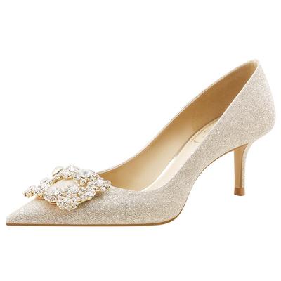 禾婚纱两穿新娘鞋金色高跟婚鞋