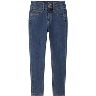 太平鸟高腰小脚裤年秋冬款四面弹紧身铅笔牛仔裤A1HAD4350