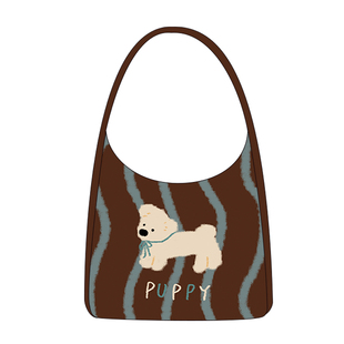 尼睿原创新款可爱复古条纹小狗单肩包大容量日常通勤帆布包礼物AC