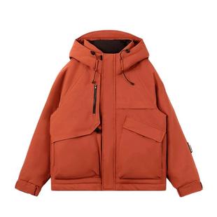 鸭鸭露营羽绒服男女款2025冬新品短款连帽工装派克服保暖厚外套S