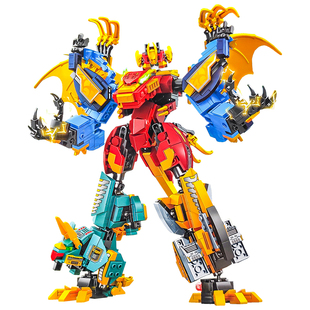 侏罗纪恐龙系列小颗粒拼装积木4合1变形机甲模型玩具霸王龙男孩3