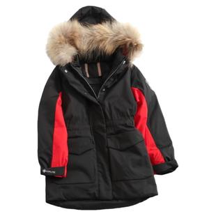 童装撞色褶皱收腰中长款连帽中大童男女孩同款外套冬季羽绒服B571