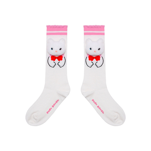 pocoblush【美猫战士】澳绒棉高筒袜新款波浪纹女童立体公仔棉袜