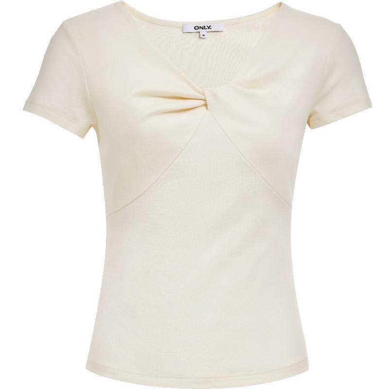 ONLY2026春季新款蝴蝶立体扭结V领修身纯色舒适弹力正肩T恤女