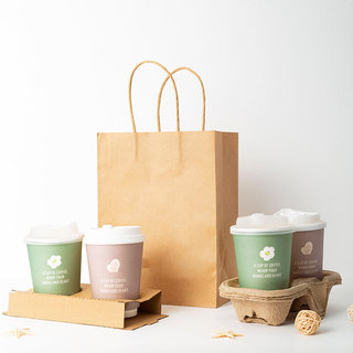 加厚牛皮纸打包袋环保食品级奶茶咖啡外卖打包手提纸袋logo定制
