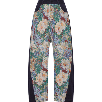 superr 新款设计感油画感花朵织锦拼接灯芯绒休闲直筒裤女