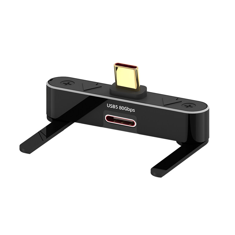 USB5全功能Typec折叠弯支架USBC公对母转换器16K投屏 PD240W快充80G手机充电数据线转接头通用桌面横屏支撑架