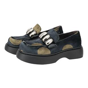 MIO米奥秋季金属扣饰休闲乐福鞋圆头舒适复古厚底单鞋女鞋