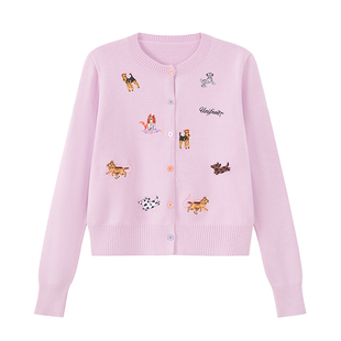 UNIFREEPLUS大码小狗刺绣针织开衫韩版ins减龄甜美小个子短款外套