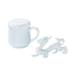 景德镇官方陶瓷高温影青雕刻家用大容量办公室水杯带盖马克杯礼物