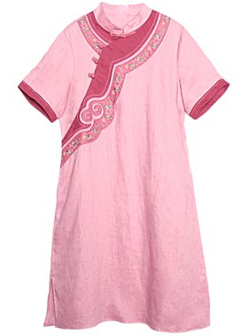 远镇清朝亚麻中式风茶服连衣裙
