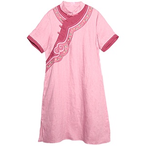 远镇清朝亚麻中式风茶服连衣裙
