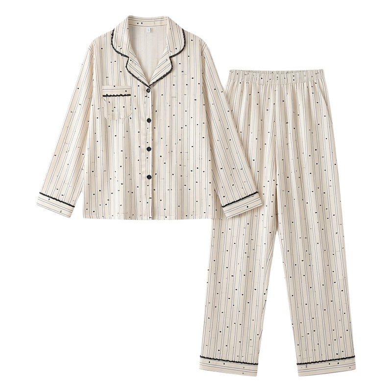 真丝凉感蕾丝带胸垫三件套家居服