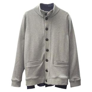 高领卫衣男秋冬款不带帽灰色水洗男士纯棉显瘦大码韩版休闲开衫