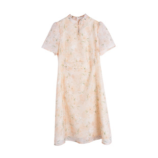 温柔风小个子改良旗袍裙胖莹莹大码女装胖妞甜美显瘦短款连衣裙