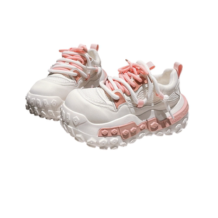 2026春季新款拼色系带老爹鞋女鞋厚底休闲运动鞋百搭面包鞋溶解鞋