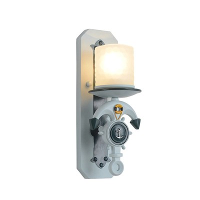 地中海蓝色儿童卧室床头船舵壁灯