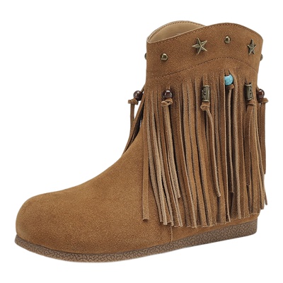 星期六美拉德流苏棕色靴子女靴