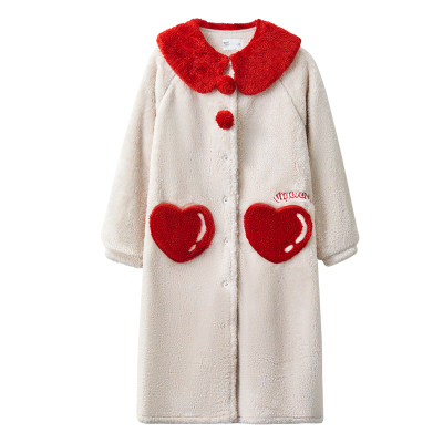 【暖暖绒】红豆珊瑚绒睡袍女娃娃领可爱加厚长款家居服可外穿冬