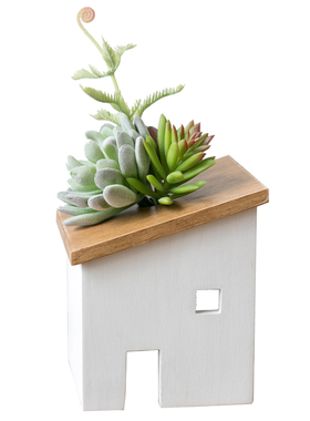 创意田园仿真绿植小房屋书柜摆件