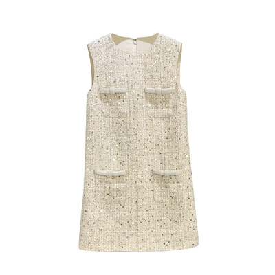 法式名媛百搭重工无袖背心连衣裙