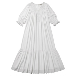 女士纯棉宫廷风睡裙长袖女款性感睡衣女法式白色睡袍宽松连衣裙春