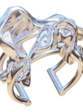 戒指粉色褶皱开口镶嵌锆石