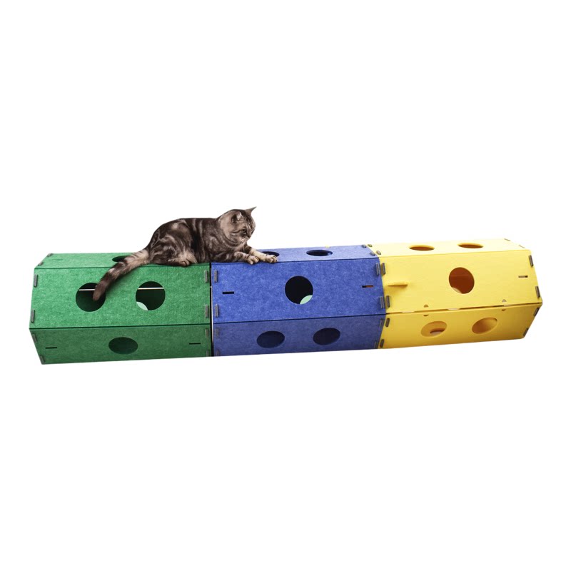 黄绿蓝管道猫隧道大体型管道工猫钻洞玩具胖猫六边形通道猫咪玩具