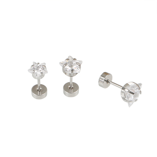 医用钛钢五角星平底耳钉女超闪钻不掉色耳骨钉防过敏耳蜗钉耳屏钉