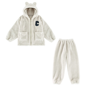 儿童睡衣冬季珊瑚绒男童加厚连帽法兰绒可外穿家居服秋冬款拉链款