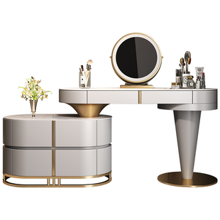 高级简约轻奢实木岩板化妆桌梳妆台主卧室一体斗柜床头尾收纳书桌