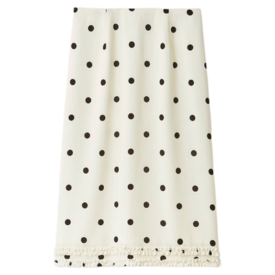 SNIDEL2026春夏新品时尚高腰木耳边下摆波点直筒半身裙SWFS261248